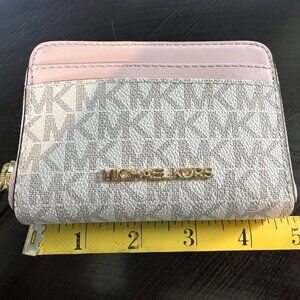 MICHAEL KORS Women Jet Set Medium Zip Around Card Case ID Wallet Powder Blush